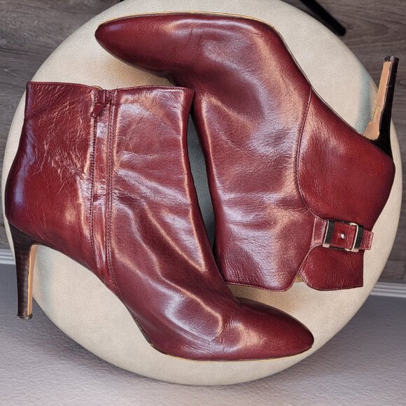 Nine West Burgundy Leather Heeled Ankle Boots – Size 12M - Picture 4 of 12